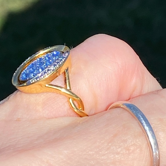 Danbury Mint blue birthstone Diamond flip ring initial K 14kt gold plated sz 7 - Picture 4 of 16